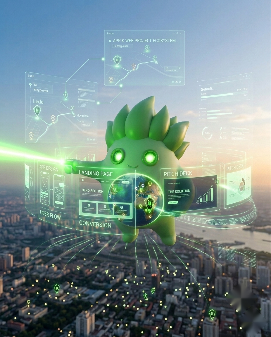 Lumi, OBI's operator brain, building apps, landing pages, dashboards, and pitch decks across a city